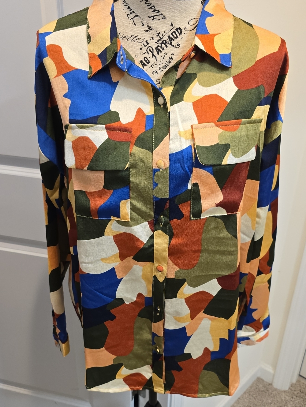 Fate Multicolor Abstract Print Shirt with Blue and Orange Accents